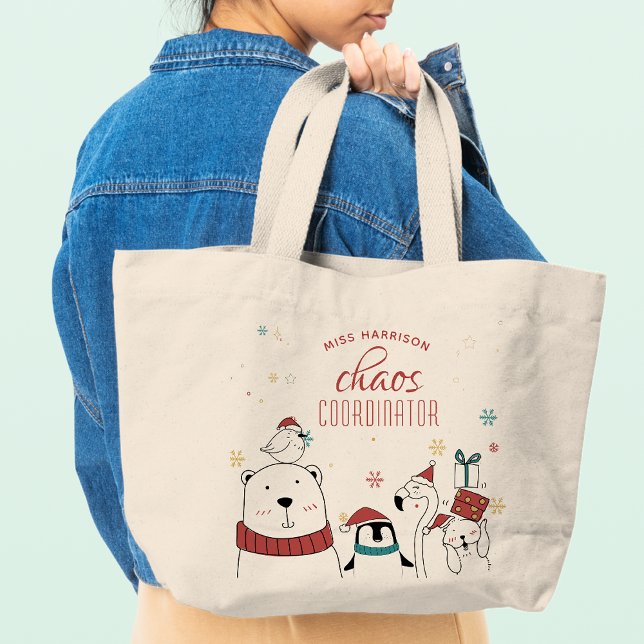 Christmas Animals Chaos Coordinator Personalised Large Tote Bag (Creator Uploaded)