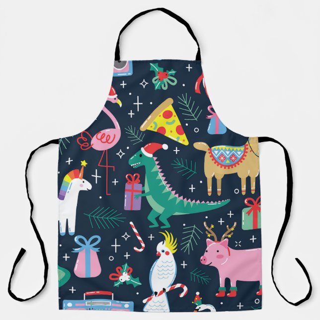 Christmas Animals, Cute Seamless Design. Apron (Front)