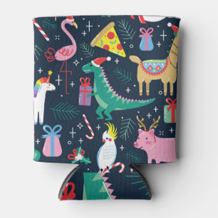 Christmas Animals, Cute Seamless Design. Can Cooler