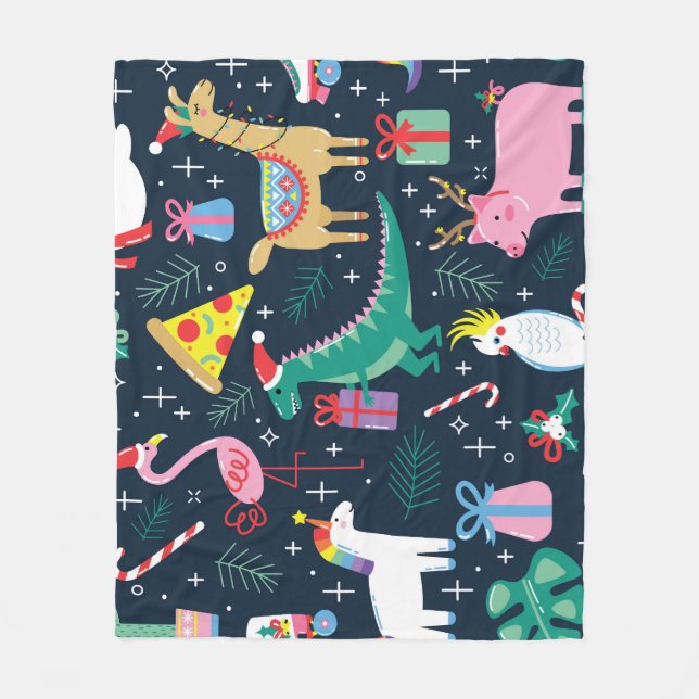 Christmas Animals, Cute Seamless Design. Fleece Blanket (Front)