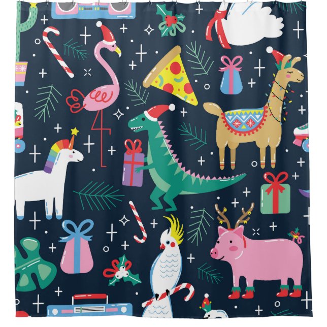 Christmas Animals, Cute Seamless Design. Shower Curtain (Front)