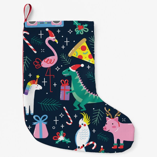 Christmas Animals, Cute Seamless Design. Small Christmas Stocking (Front)