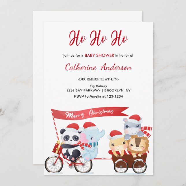 Christmas animals in a car Baby Shower Invitation (Front/Back)