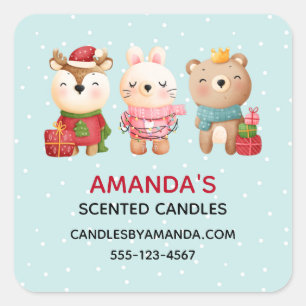 Christmas Animals in Festive Outfits Business Square Sticker