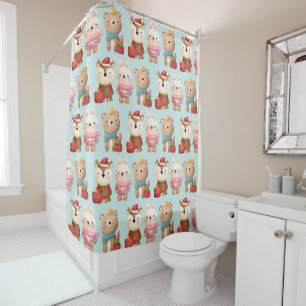 Christmas Animals in Festive Outfits Pattern Shower Curtain
