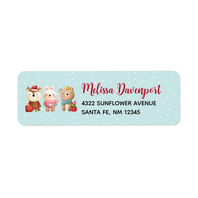  Christmas Animals in Festive Outfits Return Address Label (Front)