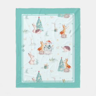 Christmas animals in winter wonderland fleece blanket