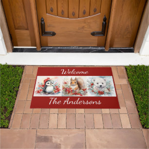 Christmas Animals Penguin Polar Bear Add Name Doormat