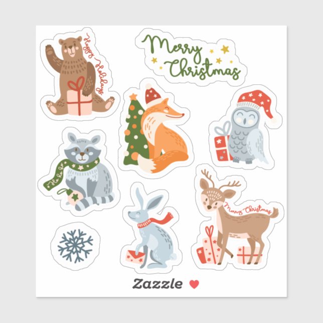 Christmas animals sheet of 8 stickers (Sheet)