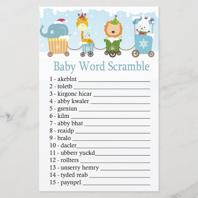 Christmas animals train Baby word scramble game (Front)