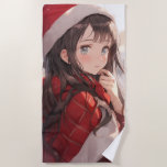 Christmas Anime Girl Beach Towel<br><div class="desc">Cute manga anime girl dressed in a Santa Claus Christmas outfit</div>