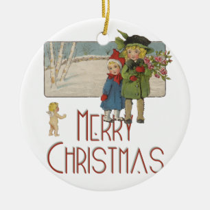 Christmas Antique Children Illustration 1920  Ceramic Tree Decoration