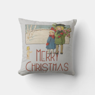 Christmas Antique Children Illustration 1920 Cushion