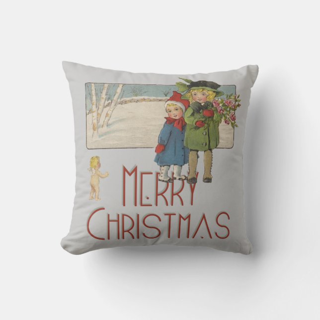 Christmas Antique Children Illustration 1920  Cushion (Front)