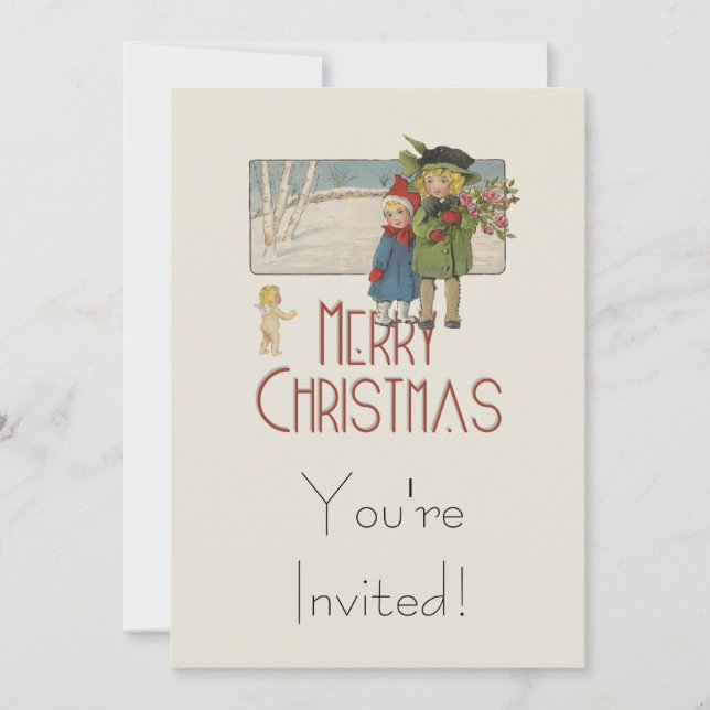 Christmas Antique Children Illustration 1920  Invitation (Front)