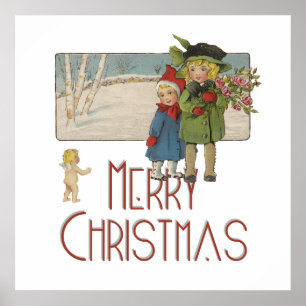 Christmas Antique Children Illustration 1920  Poster