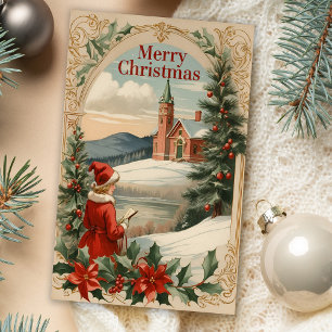 Christmas Antique Motif Frame Holiday Greeting Car Card