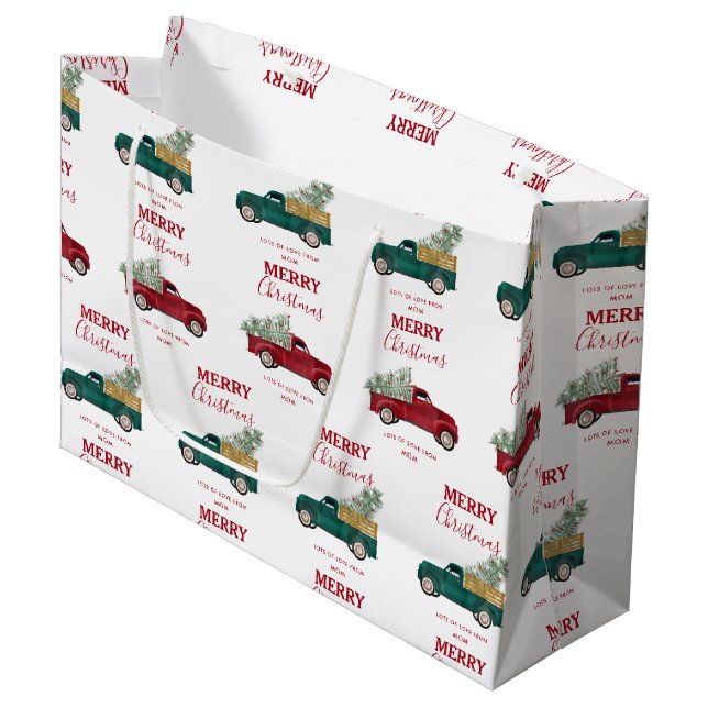 Christmas Antique Pickup Truck Xmas Tree Custom Large Gift Bag (Front Angled)