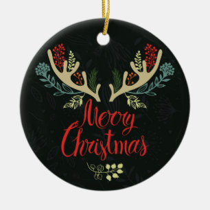 Christmas Antlers Ceramic Ornament