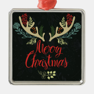 Christmas Antlers Merry Christmas Metal Ornament