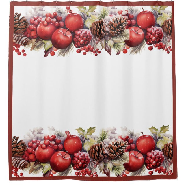Christmas Apples Pine Cones Holly Berries Shower Curtain (Front)