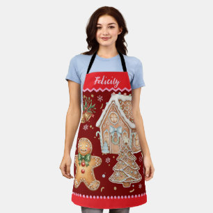 Christmas Apron, Vintage Gingerbread Man, House  Apron