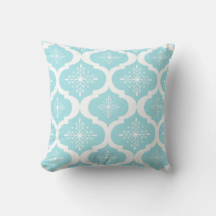Christmas Aqua Blue Snowflakes Lattice Pattern Cushion