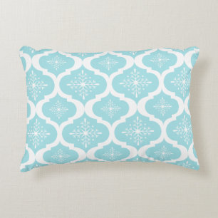 Christmas Aqua Blue Snowflakes Lattice Pattern Decorative Cushion