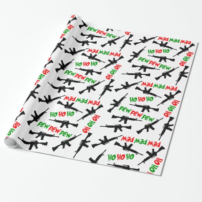 Christmas AR-15s HO HO HO PEW PEW PEW Wrapping Paper (Unrolled)