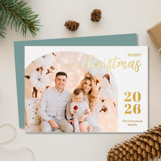 Christmas arch 1 photo modern minimalist blue gold foil holiday card