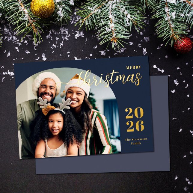 Christmas arch 1 photo modern minimalist gold foil holiday card (Creator Uploaded)