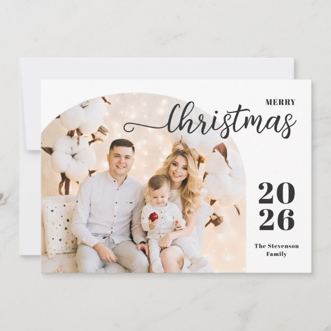 Christmas arch 1 photo modern minimalist grey holiday card (Front)