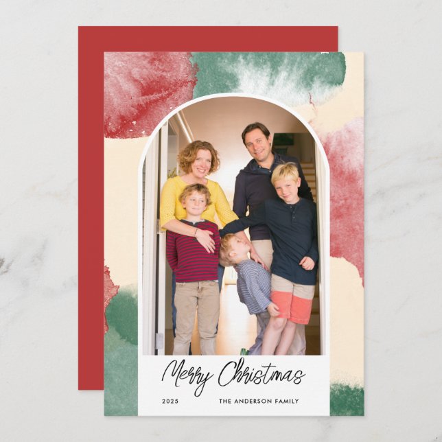 Christmas Arch Photo Abstract Watercolor Holiday Card (Front/Back)