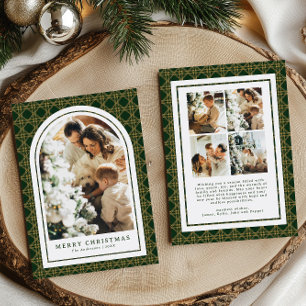 Christmas Arch Photo Green Yellow Gold Plaid Holiday Card