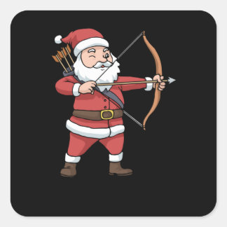Christmas Archery Arrow Bow Hunting Santa Clause Square Sticker