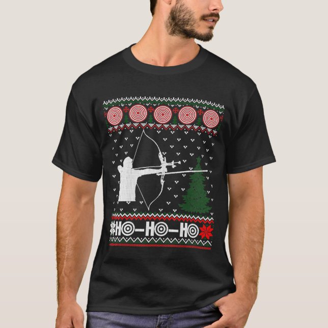 Christmas Archery Bow Hunting Bow Hunter Ugly Xmas T-Shirt (Front)