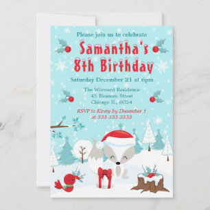 Christmas Arctic Fox & Bird Winter Scene Invitation