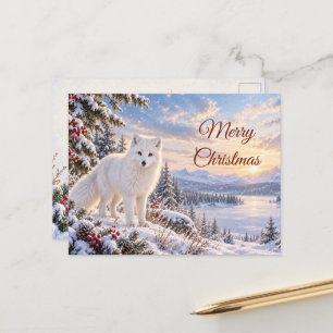Christmas Arctic Fox Snowy Winter Wonderland Holiday Postcard