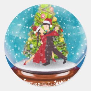Christmas Argentine Tango Dancers Snowglobe Classic Round Sticker