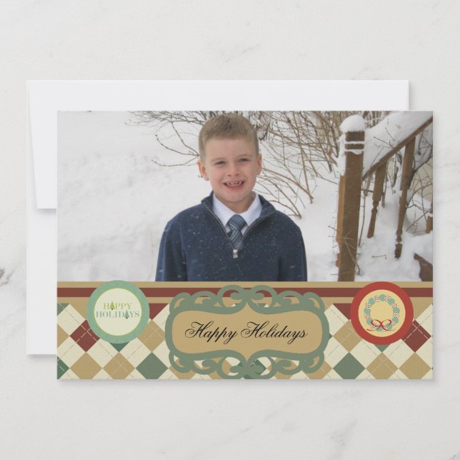 Christmas Argyle Customised Holiday Photo Card (Front)
