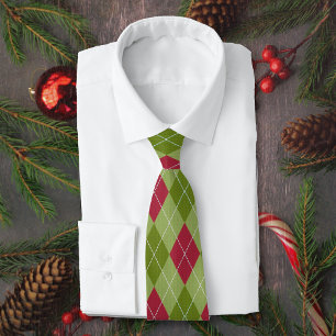 Christmas Argyle knit with red and green diamonds Tie