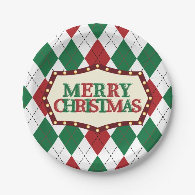Christmas Argyle Pattern Paper Plate (Front)