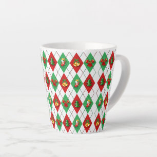 Christmas Argyle Pattern Retro Holiday Latte Mug