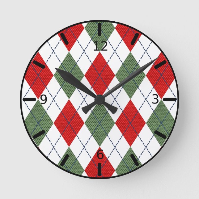 Christmas Argyle Round Clock (Front)