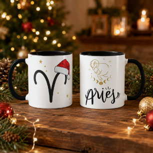 Christmas Aries Zodiac Santa Hat Mug