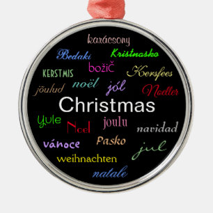 Christmas Around the World In Black IV Metal Ornam Ornament