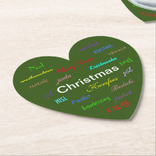Christmas Around the World Modern Green Heart Paper Coaster