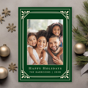 Christmas Art Deco Ivory Green Photo Holiday Card