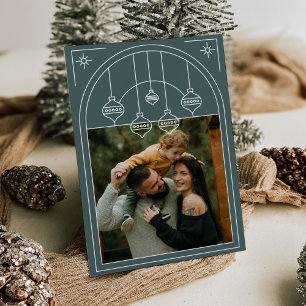 Christmas Art Deco Line Art Green Photo Holiday Invitation