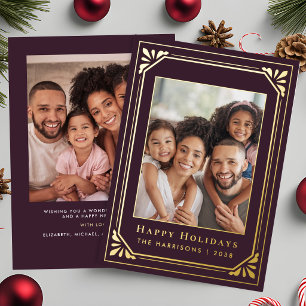 Christmas Art Deco Photo Gold Foil Holiday Card